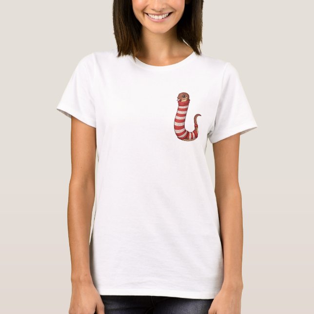T-shirt Cute Cartoon Snake Wearing Red and White (Devant)