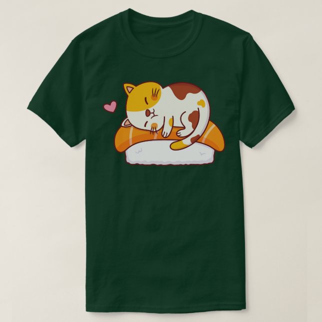T-shirt Cute Cat aime le Sushi Saumon (Design devant)