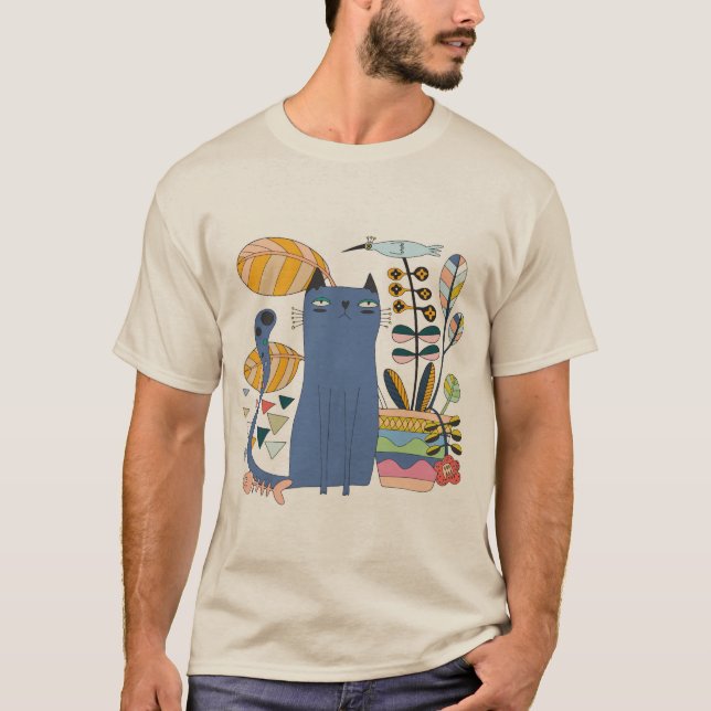 T-shirt 'cute cat and bird' (Devant)