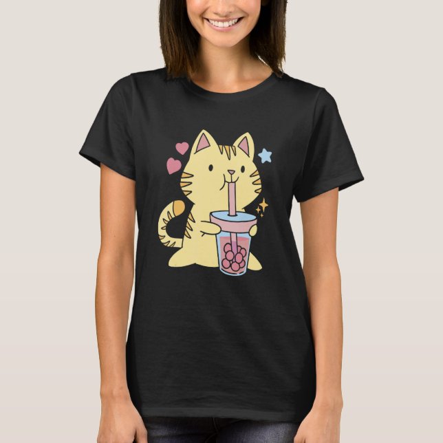 T-shirt Cute Cat And Boba (Devant)