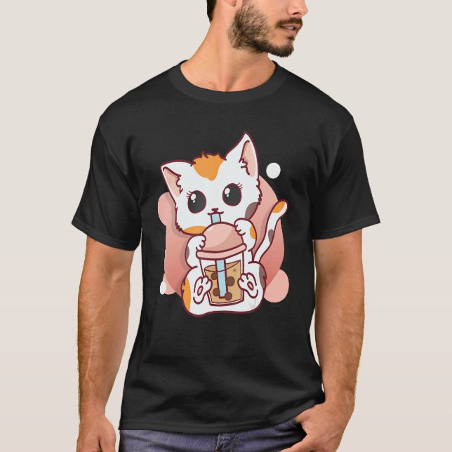 T-shirt Cute Cat Boba Tea Bubble Tea Femmes Filles (Devant)
