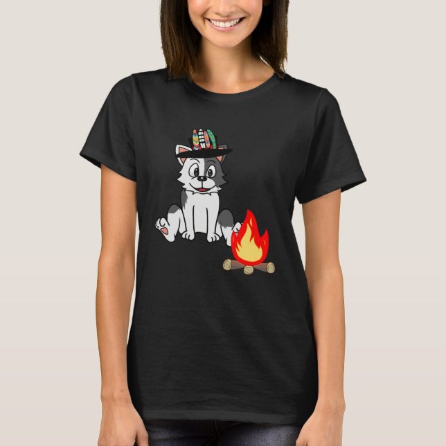 T-shirt cute cat bonfire  kids (Devant)