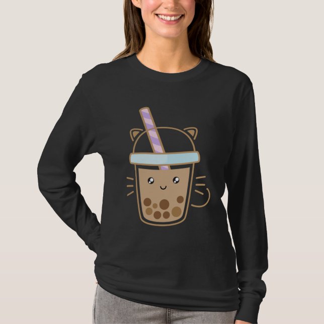 T-shirt Cute Cat Bubble Boba Milk Tea Rainbow Bes Tea (Devant)