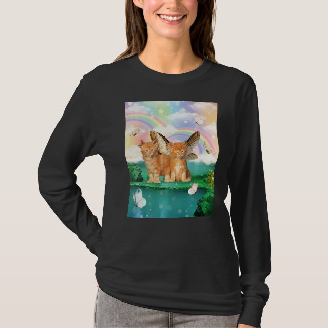 T-shirt Cute Cat Butterflies Mom Kitten Cats (Devant)