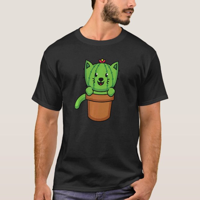T-shirt Cute Cat Cactus Plant Cat Gardening (Devant)