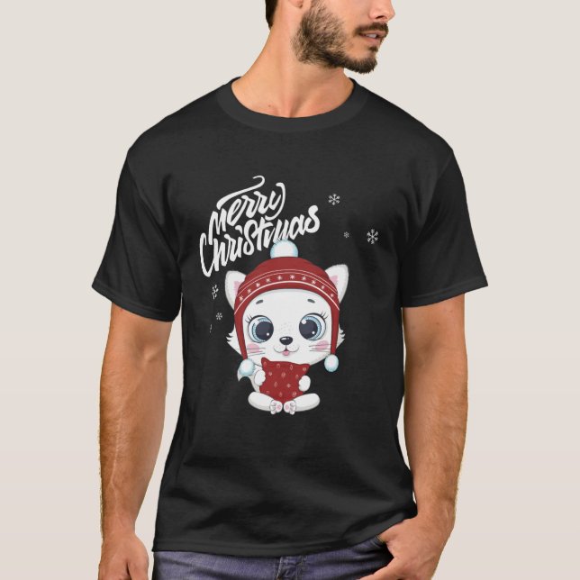 T-shirt Cute Cat Christmas Top Kitten  Santa s Cat Charact (Devant)