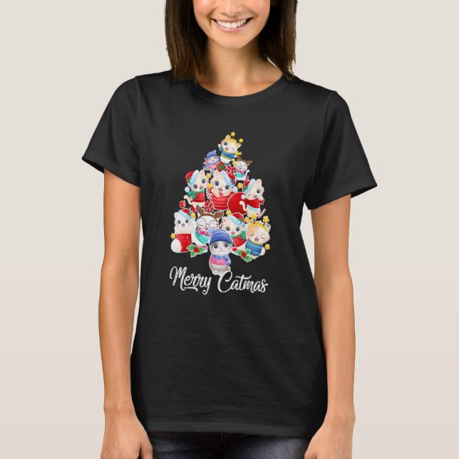 T-shirt Cute Cat Christmas Tree Merry Catmas For Kitten Xm (Devant)