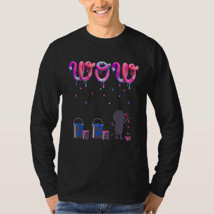 T-shirt Cute Cat Créatif Peint Wow Comme Des Droplets Colo