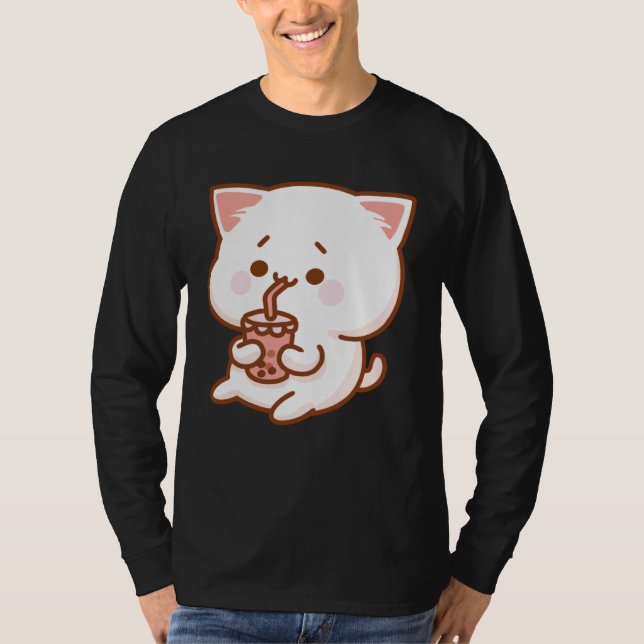 T-shirt Cute Cat Driking Tea with bubbles (Devant)