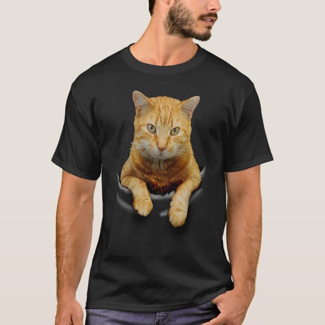 T-shirt Cute Cat Funny Cat Peeking out Pocket  For Cat Lov (Devant)