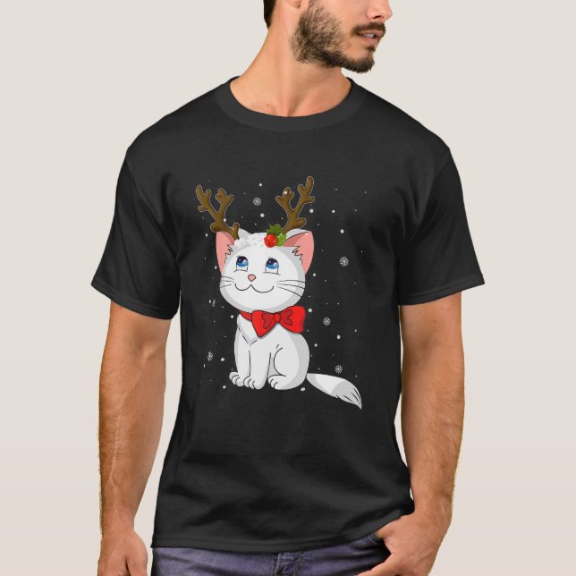 T-shirt Cute Cat Girl Reindeer Noël Kitten Adulte Coût (Devant)