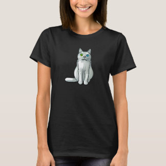 T-shirt Cute Cat Illustration with Green and Blue Eyes