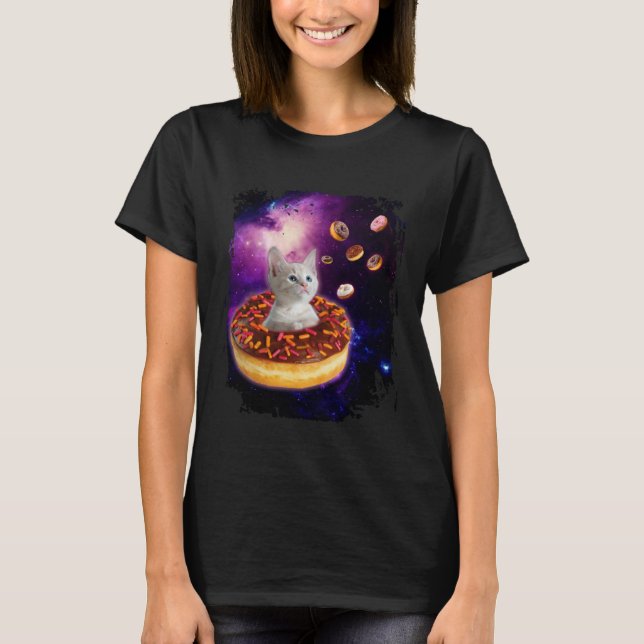 T-shirt Cute Cat Inside Donut in Space Boys Girl  Kitty in (Devant)