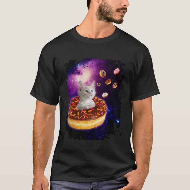 T-shirt Cute Cat Inside Donut in Space Boys Girl  Kitty in (Devant)
