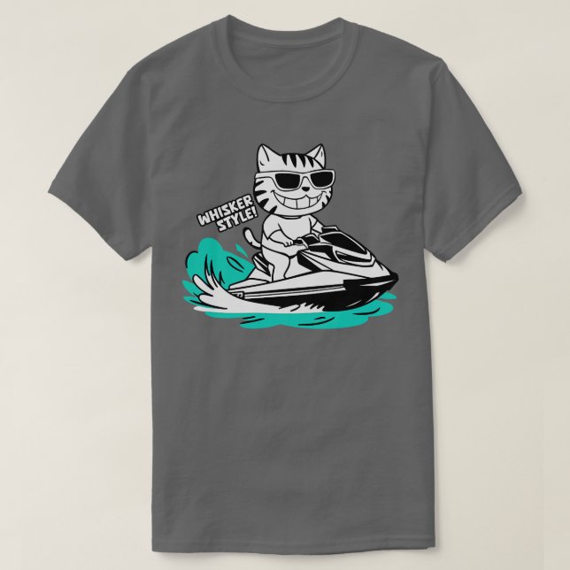 T-shirt Cute Cat Jet Ski été drôle cadeau cadeau (Design devant)