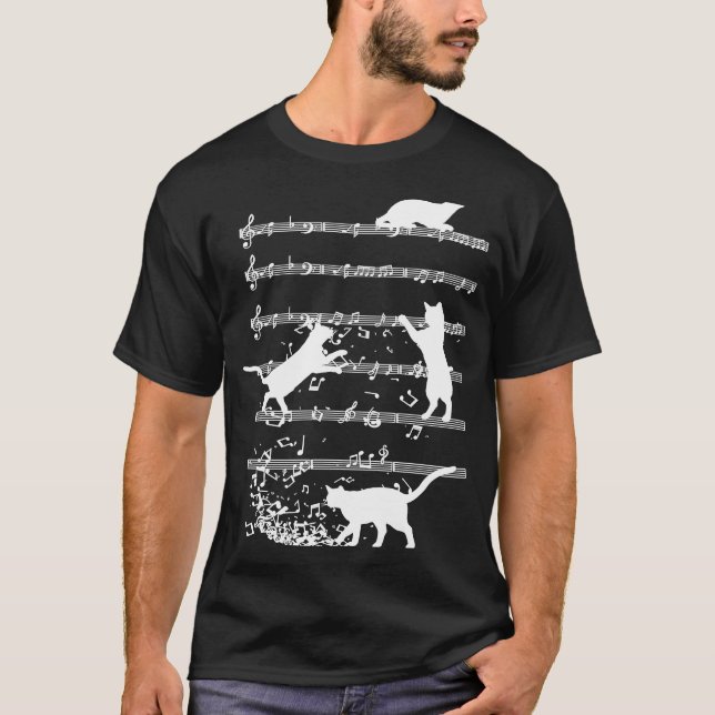 T-shirt Cute Cat Jouer des notes musicales Jazz Day Jazz M (Devant)