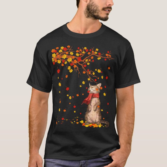 T-shirt Cute Cat Kitty Automne Feuilles d'automne Funny Am (Devant)