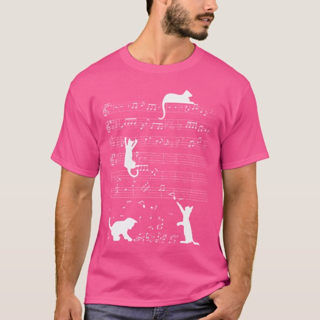 T-shirt Cute Cat Kitty Jouer Musique Clef Piano Musicien A (Devant)