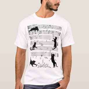 T-shirt Cute Cat Kitty Jouer Musique Note Clef Musicien