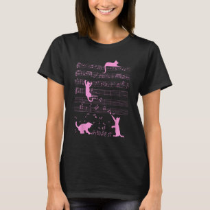 T-shirt Cute Cat Kitty Jouer Musique Note Clef Rose Musici