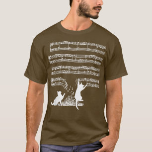 T-shirt Cute Cat Kitty Playing Music Note Clef