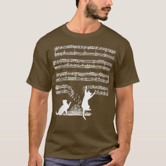 T-shirt Cute Cat Kitty Playing Music Note Clef