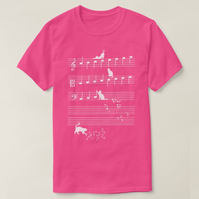 T-shirt Cute Cat Kitty Playing Music Note Clef (Design devant)