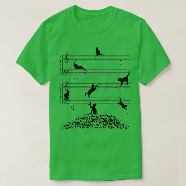 T-shirt Cute Cat Kitty Playing Music Note Clef (Design devant)