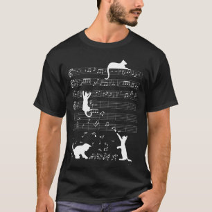 T-shirt Cute Cat Kitty Playing Music Note Clef