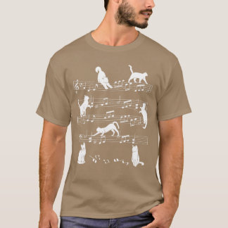 T-shirt Cute Cat Kitty Playing Music Note Clef Musician Ar