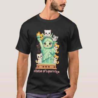 T-shirt Cute Cat Lady Liberty Cartoon with Kittens u2013 F