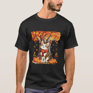 T-shirt Cute Cat Leaf Fall Autumn for Cat Lovers