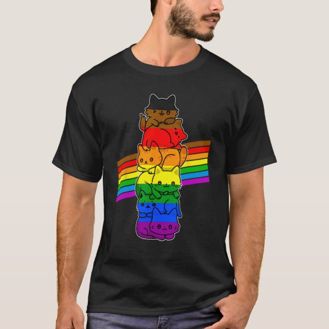 T-shirt Cute Cat  LGBT Philadelphia Pride Flag Support LGB (Devant)