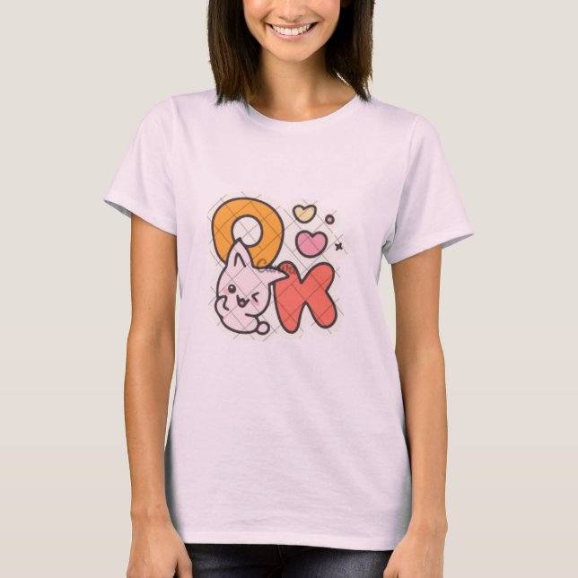 T-shirt Cute Cat Love – « (ok) » Design Graphique  (Devant)