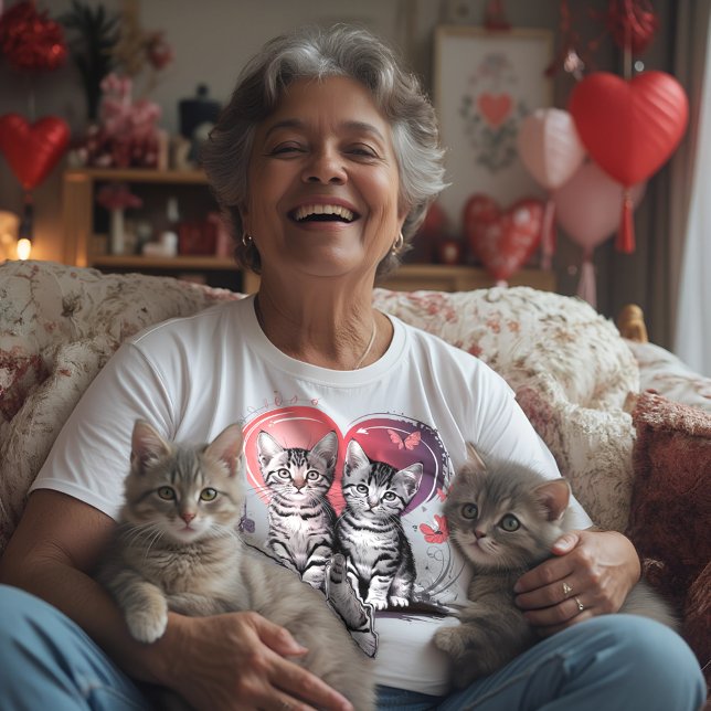 T-shirt Cute Cat Love Unisexe (Cute Cat Love Unisex T-Shirt, Valentine's Gift, Cat Lover Apparel, Artistic Tee, Softstyle Shirt)