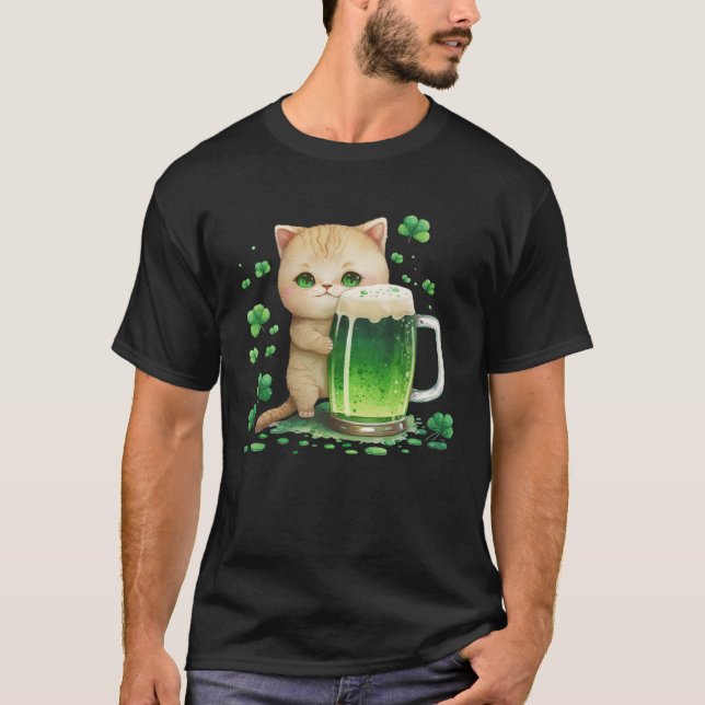 T-shirt Cute Cat Loves Beer St Patrick s Day (Devant)