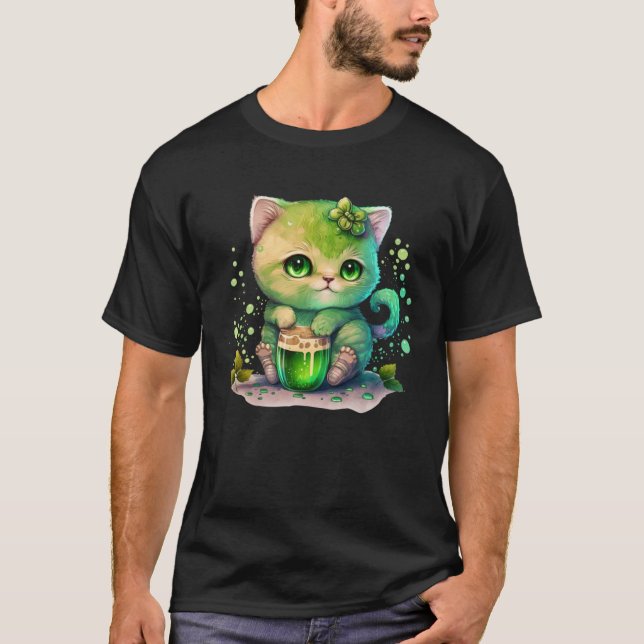 T-shirt Cute Cat Loves Beer St Patrick s Day Cat   2 (Devant)