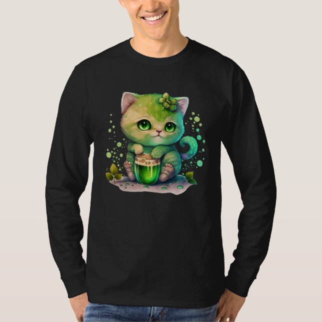 T-shirt Cute Cat Loves Beer St Patrick s Day Cat   2 (Devant)