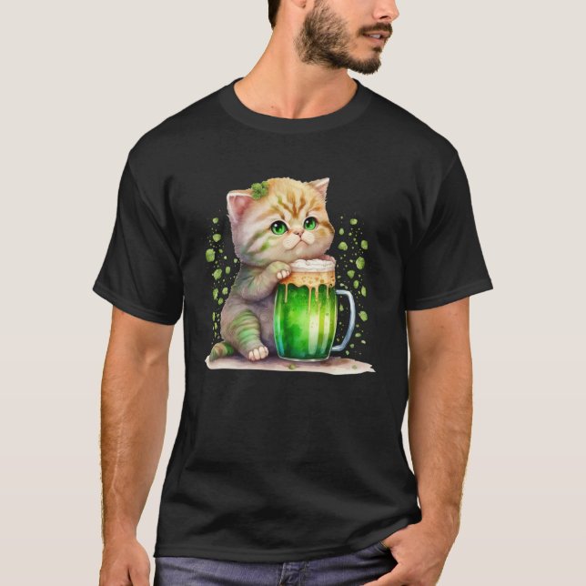 T-shirt Cute Cat Loves Beer St Patrick s Day Cat   3 (Devant)