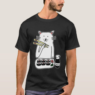 T-shirt Cute Cat Maki & Nigiri Sushi Baguettettes, Japonai