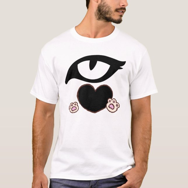 T-shirt Cute Cat Paw Heart with Kawaii Eyes (Devant)
