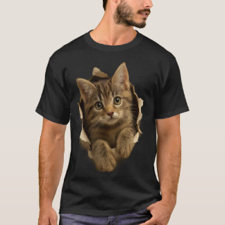 T-shirt Cute Cat Peeking Through Paper Design