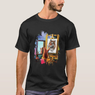 T-shirt Cute Cat Peinture Lion Animal Artistique