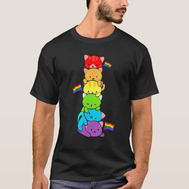 T-shirt Cute Cat Pet  LGBTQ Rainbow LGBT Gay Men Pride Fla (Devant)