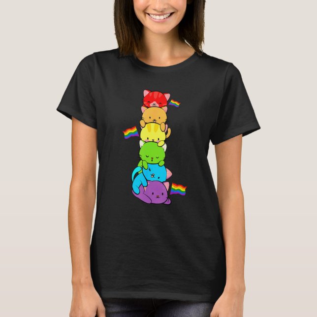 T-shirt Cute Cat Pet  LGBTQ Rainbow LGBT Gay Men Pride Fla (Devant)