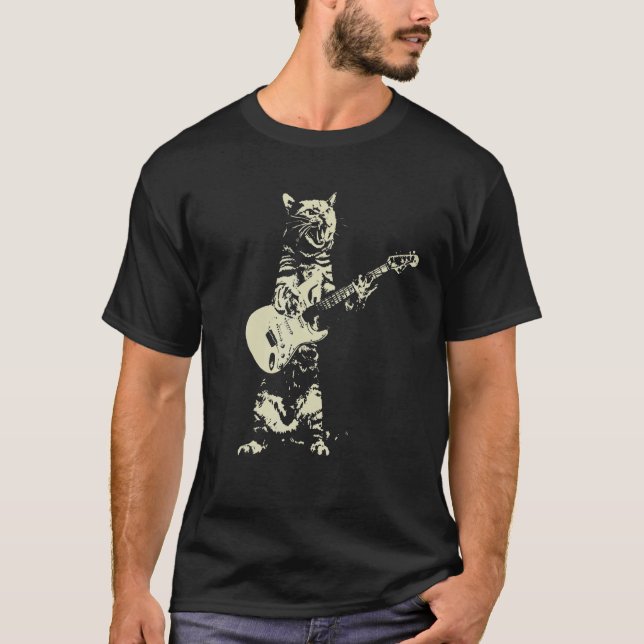 T-shirt Cute Cat Playing Guitar (Devant)