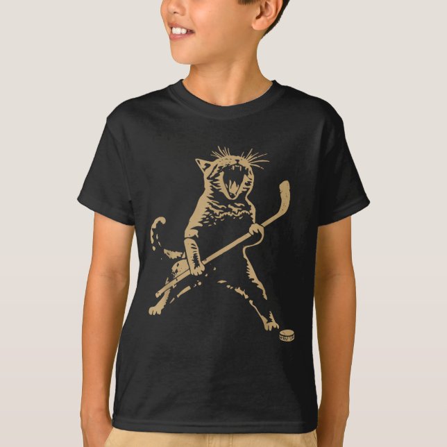 T-shirt Cute Cat Playing Ice Hockey Lover Player Funny  (Devant)