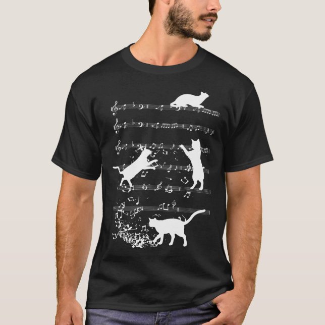 T-shirt Cute Cat Playing Music Notes Jazz Day  Jazz Musi (Devant)