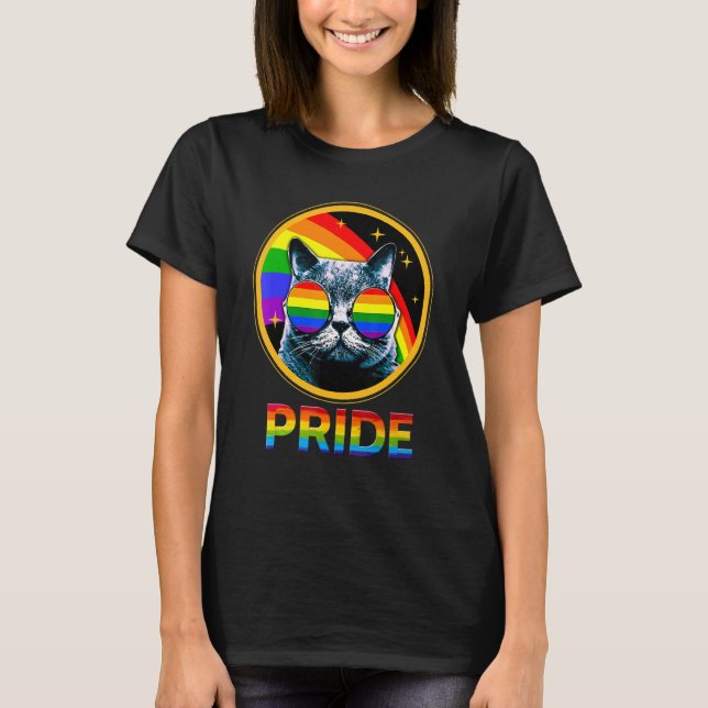 T-shirt Cute Cat Pride Rainbow LGBTQ LGBT Gay Lesbian Prid (Devant)