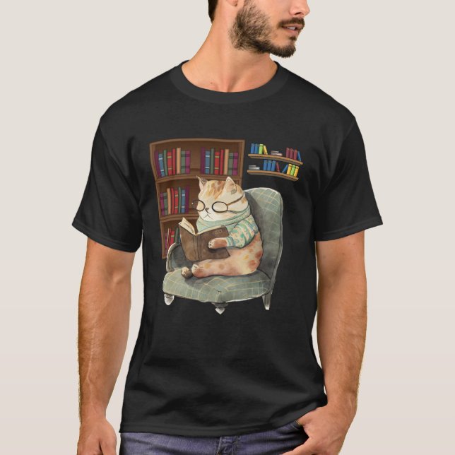 T-shirt Cute Cat Reading Book Bookworms Cat  Reading  1 (Devant)